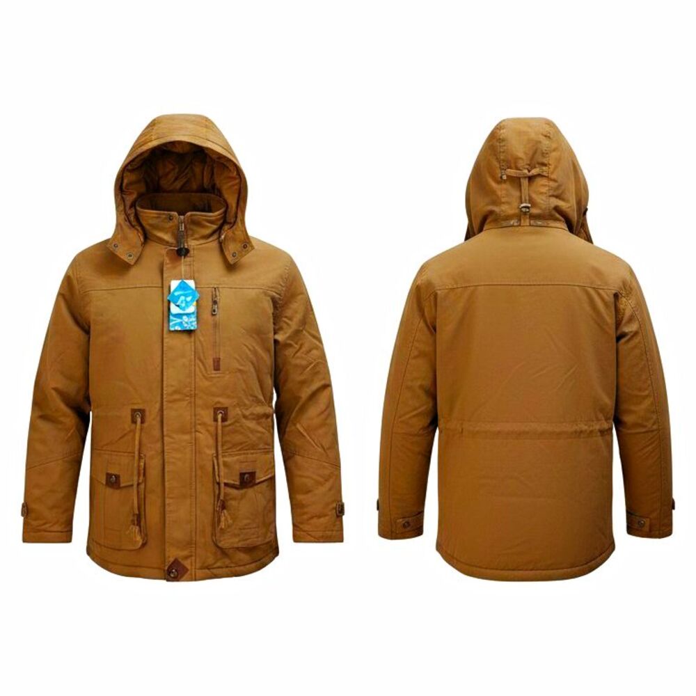 MAGCOMSEN Men's Hooded Parka Jacket Brown Zip Mid-Length Size M